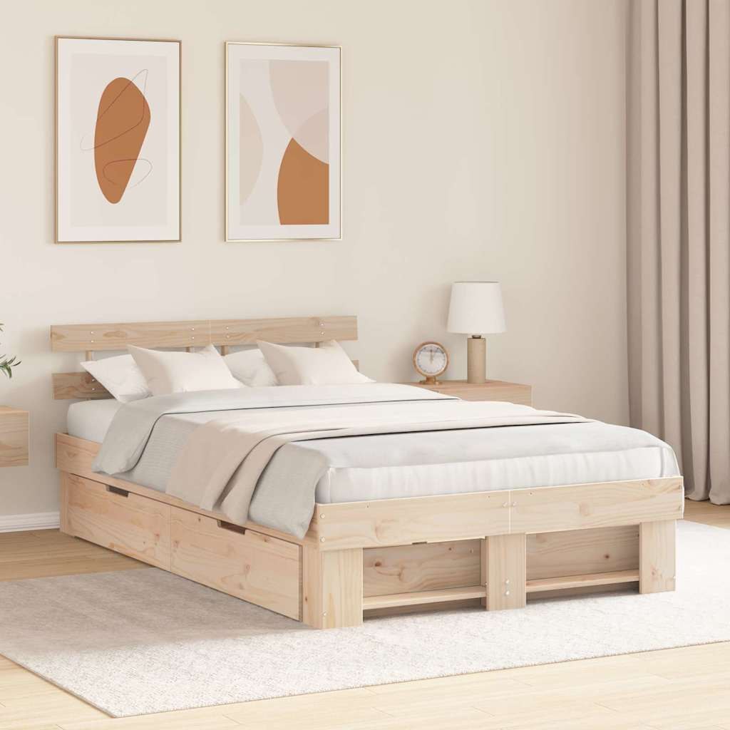 VidaXL Ramka łóżka z szufladą Brązowy 120 x 190 cm Lite drewno sosnowe