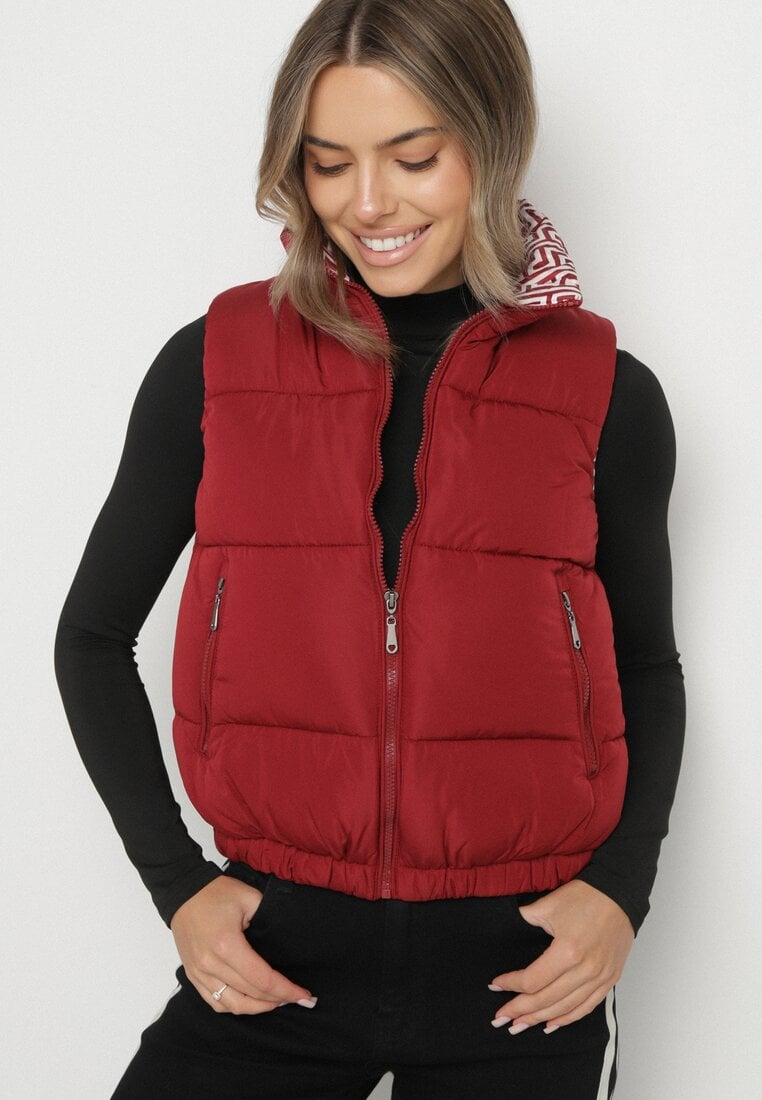 Bordowa Pikowana Kamizelka z Ozdobną Podszewką Olianela