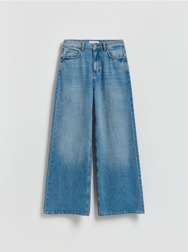Reserved - Jeansy wide leg - niebieski