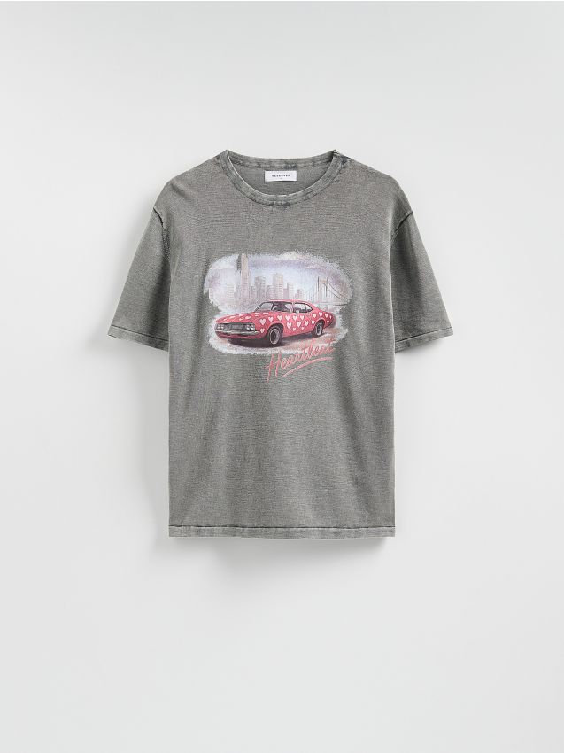 Reserved - Sweter z nadrukiem - ciemnoszary