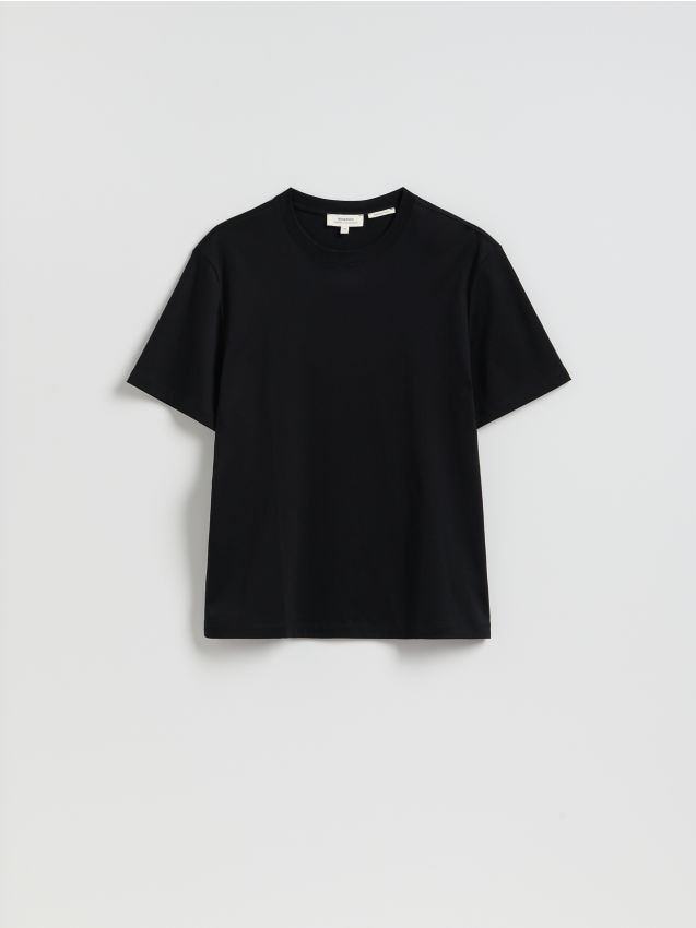 Reserved - T-shirt regular z merceryzowanej bawełny - czarny