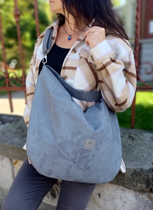 Zamszowa duża torba worek Szara