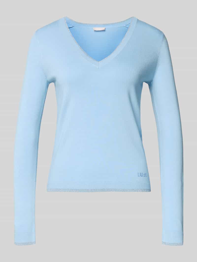 Bluzka o kroju slim fit z mieszanki wiskozy z długim rękawem i dekoltem w serek