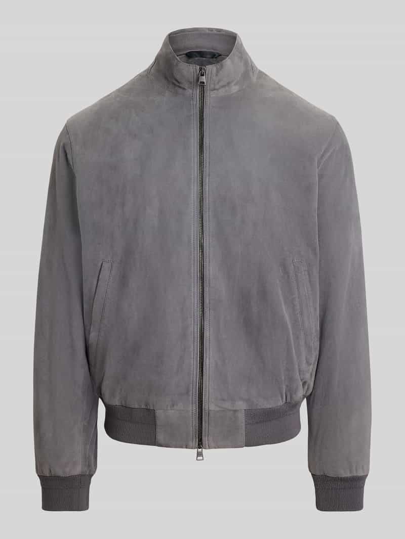 Bomberka o kroju regular fit ze skóry welurowej