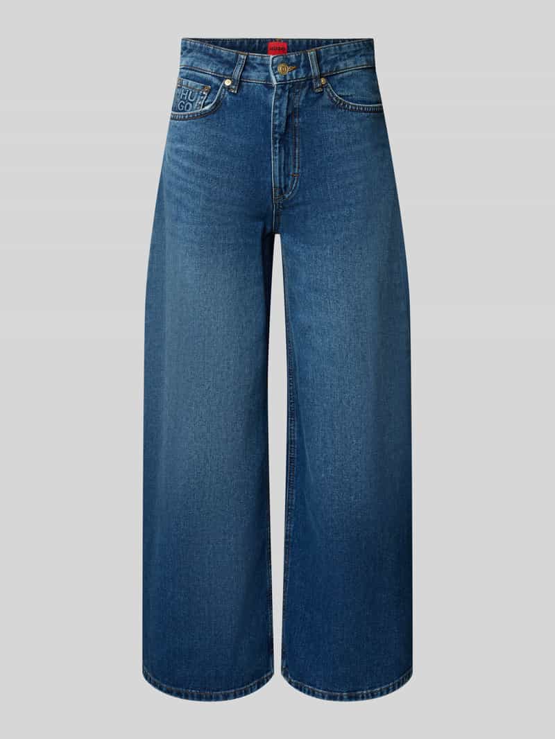 Jeansy o kroju regular fit z szeroką nogawką z czystej bawełny model ‘Geredith’