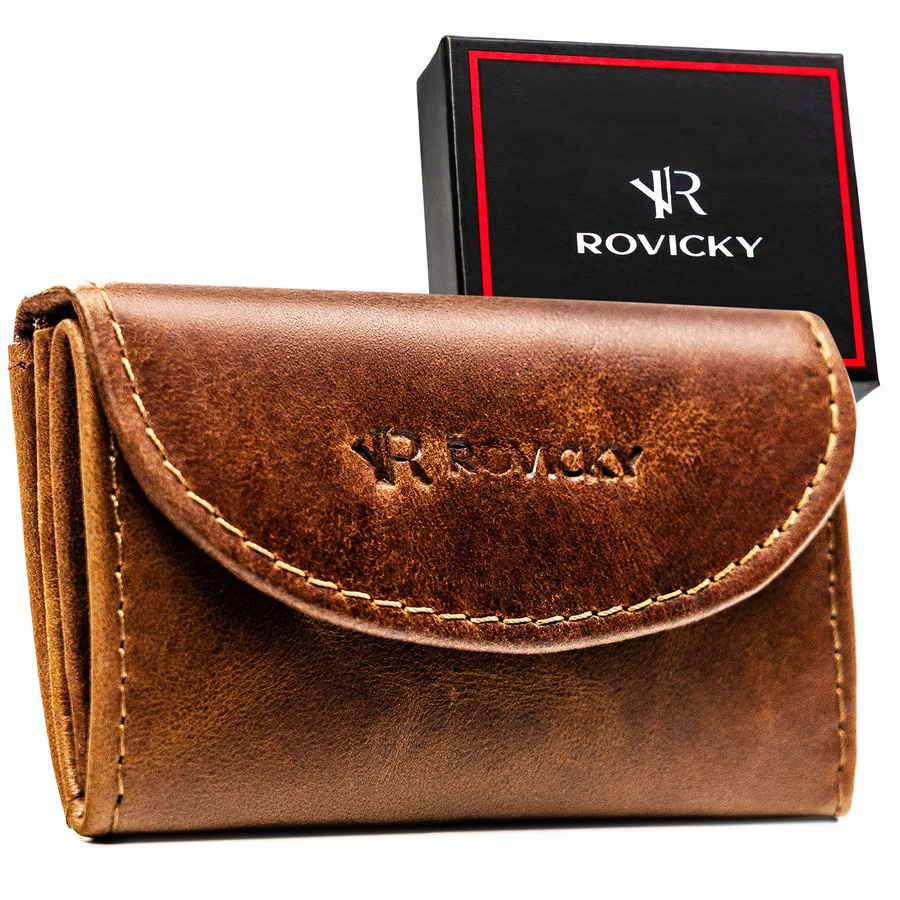Skórzany, brązowy portfel męski wyposażony w system RFID - Rovicky