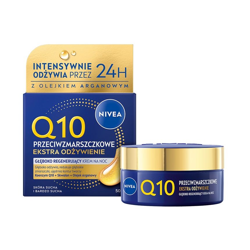 NIVEA Q10 Przeciwzmarszczkowe Ekstra Odżywienie głęboko regenerujący krem na noc 50ml