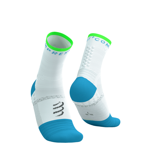COMPRESSPORT Skarpetki do biegania PRO MARATHON SOCKS V2.0 white/norse blue/neon green