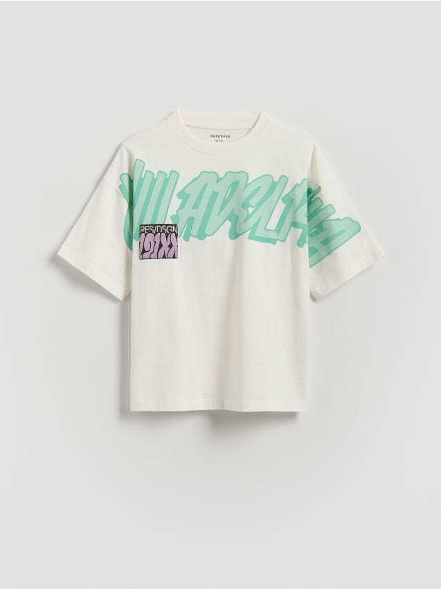 Reserved - T-shirt z nadrukiem - złamana biel