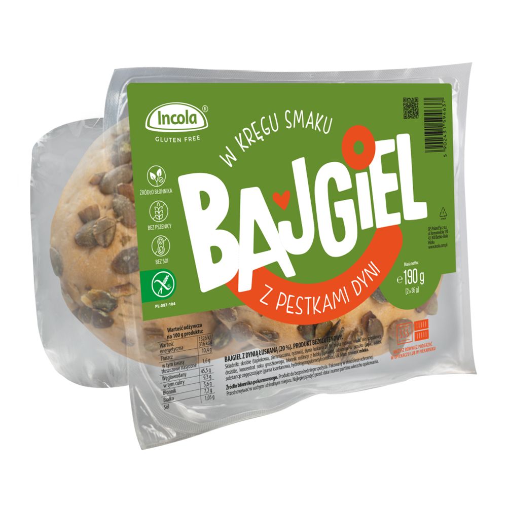 Incola Bezglutenowe Bajgle z pestkami dyni 2 x 95g