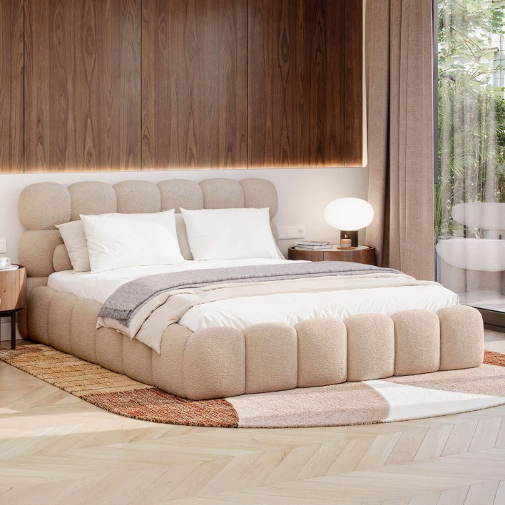 Łóżko tapicerowane z pojemnikiem SFG0201 180x200 Boucle Beż #3