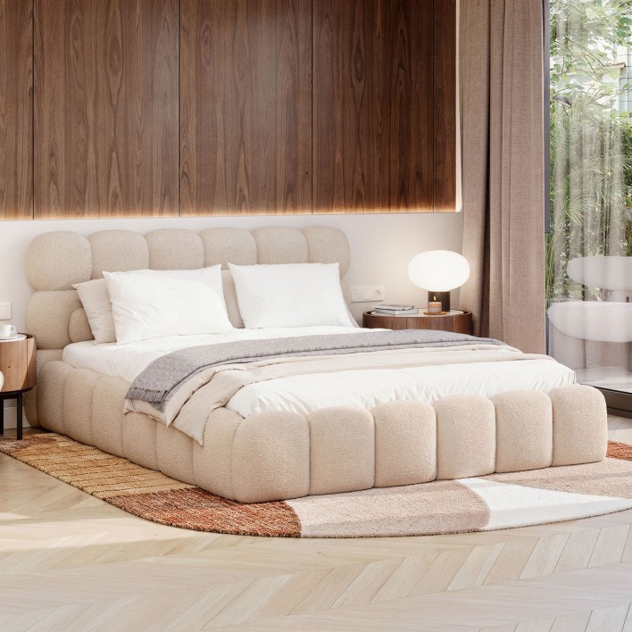 Łóżko tapicerowane z pojemnikiem SFG0201 140x200 Boucle Ecru #33
