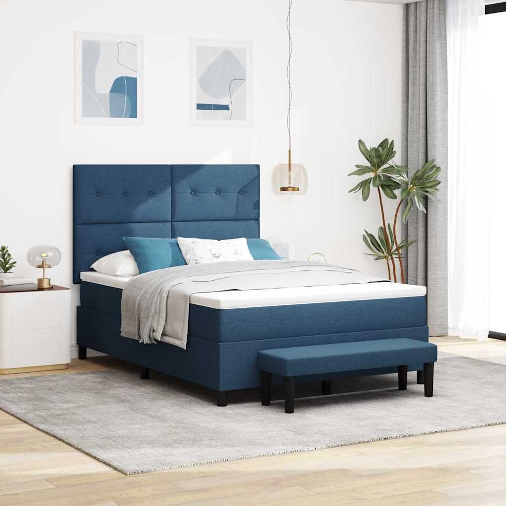 VidaXL Łóżko sprężynowe z materacem Niebieski 140 x 190 cm tkanina