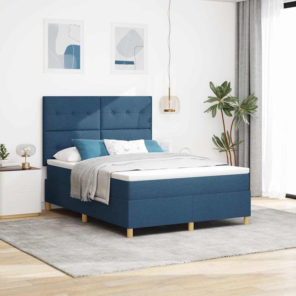 VidaXL Łóżko z sprężyną LED z materacem Niebieski 140 x 190 cm tkanina