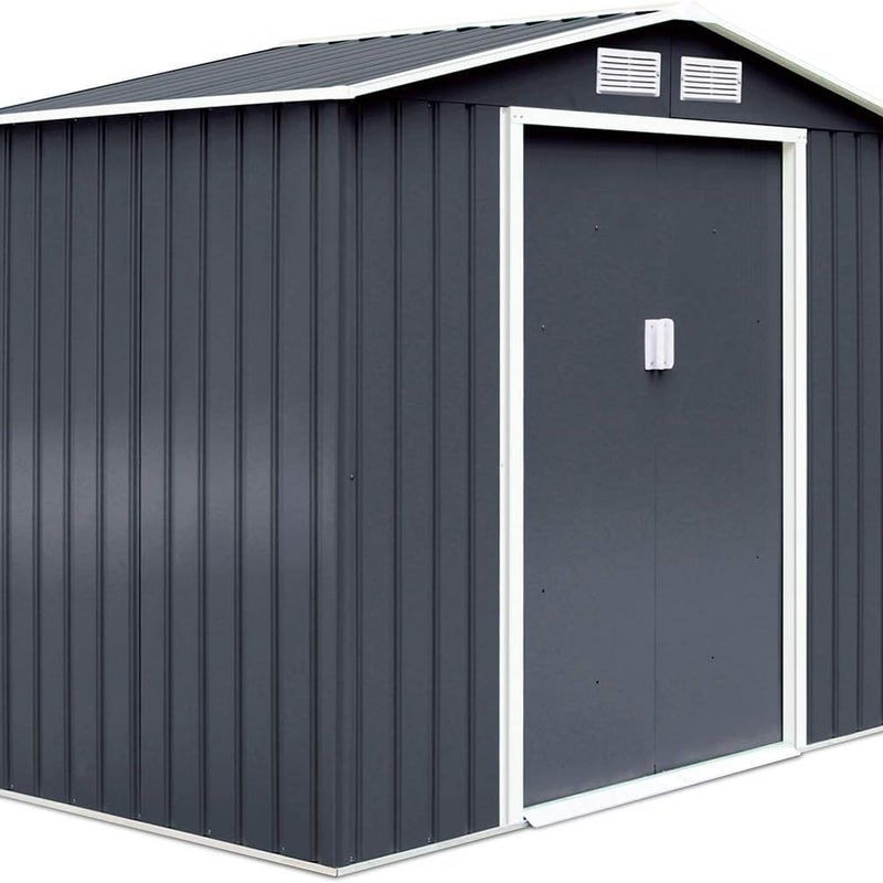 4,83 m² Metalowa Szopa Ogrodowa z Ocynkowanej Stali z Podstawą o Wysokości 191 cm – Przesuwane Drzwi i Okna – Altana Ogrodowa na Rowery 9,27 m³