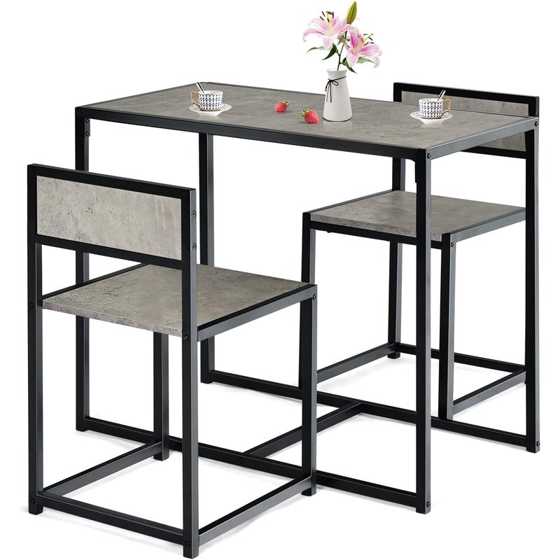 Zestaw Stołu i Krzeseł, Kompaktowy i Antypoślizgowy, z Metalową Ramą, Stół z 2 Krzesłami, Solidny i Praktyczny, Idealny Styl Retro (Szary)