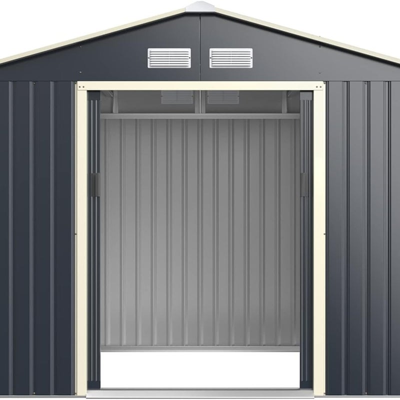Metalowa Szopa Ogrodowa 4,83 m² z 2 Drzwiami Przesuwnymi i Oknami Dachowymi, Pojemność 9,76 m³, Odporna na Warunki Atmosferyczne, Możliwość Rozbudowy