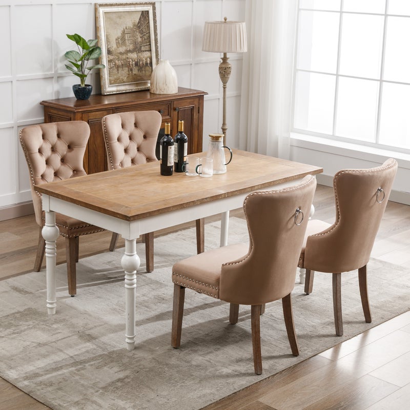 Komplet 4 krzeseł do jadalni - krzesła do salonu z oparciem - siedzisko welurowe, nogi z litego drewna - brązowe