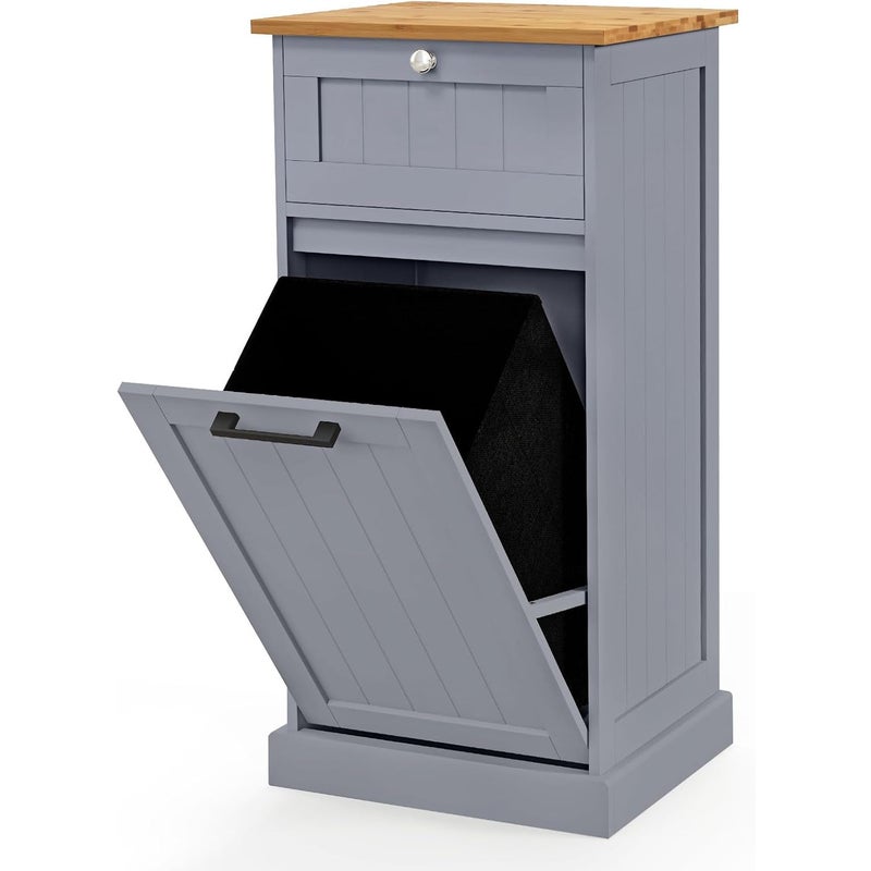 Szafka Łazienkowa z Koszem na Bieliznę, Szufladą, Uchylną Szafką i Koszem na Bieliznę o Pojemności 38 l z Rękojeścią, 40 x 37 x 82 cm (Szara)