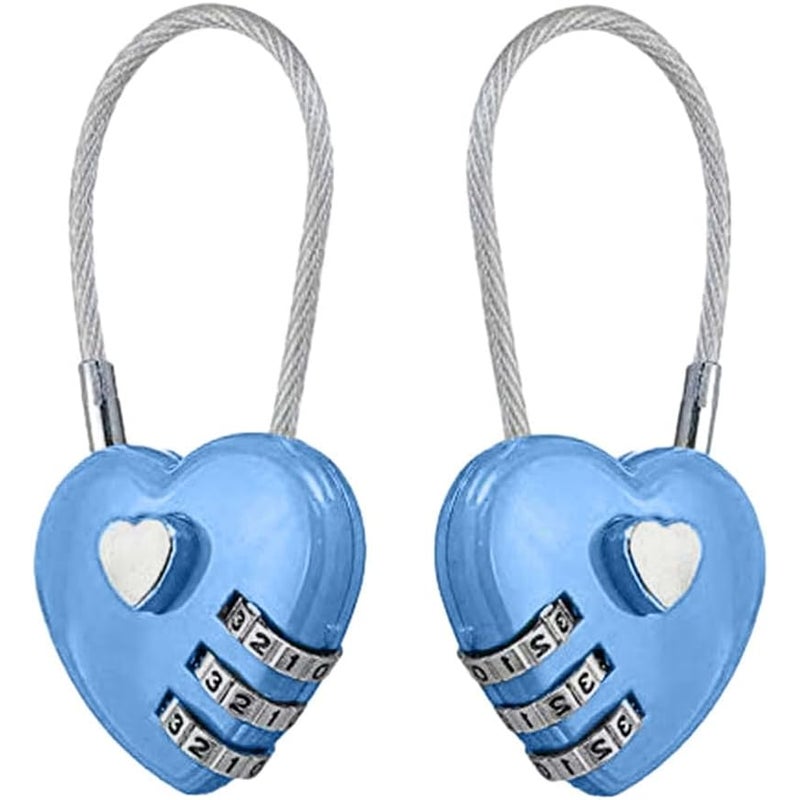 Zestaw 2 kłódek szyfrowych – przenośna kłódka w kształcie serca do plecaków, walizek i pudełek na biżuterię (niebieska)