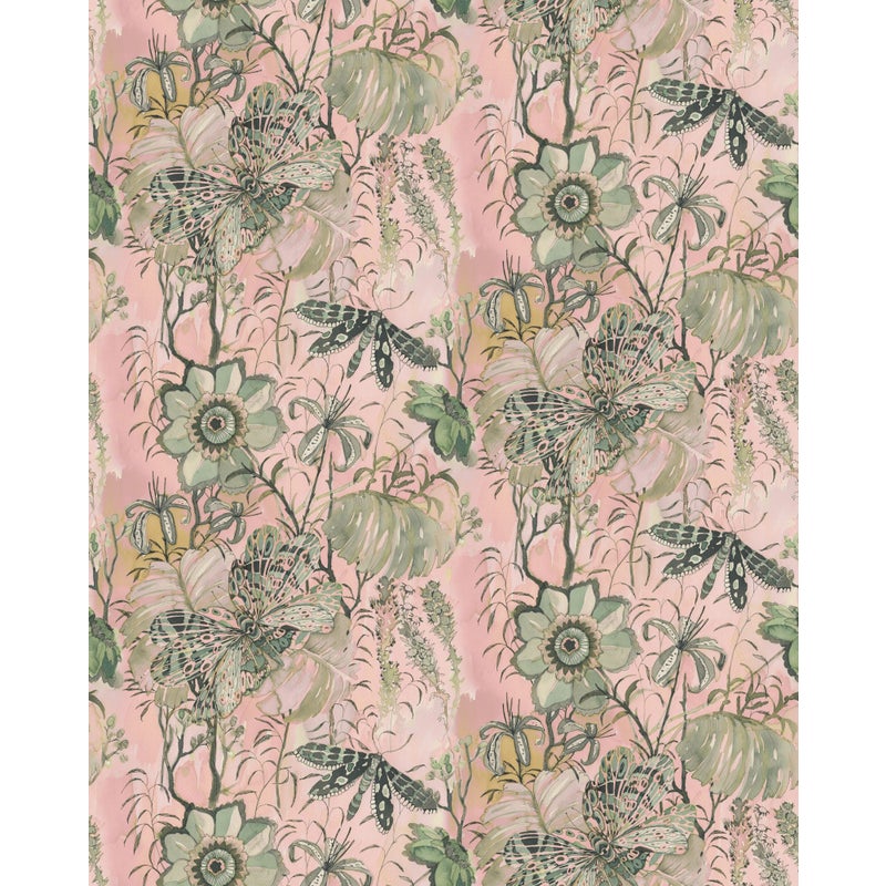 Fototapeta kwiaty i motyle różowymIzielonym - 250 x 200 cm - KOMAR