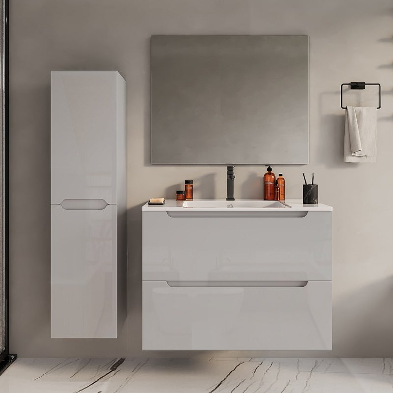 Szafka pod jedną umywalkę wisząca ze słupkiem - Biały - 80 cm - STEFANIE