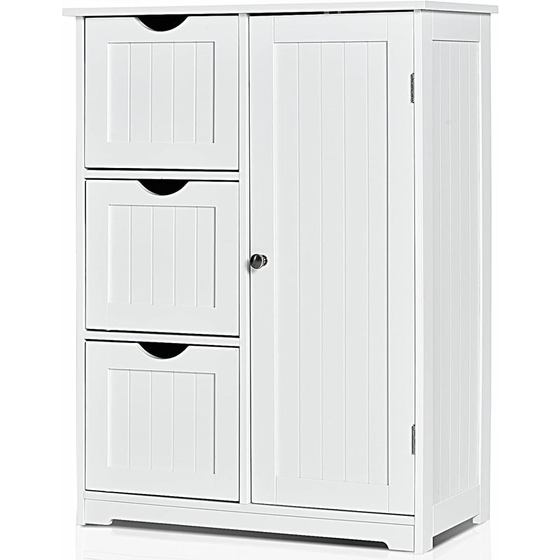 Szafka Łazienkowa z 3 Szufladami i 1 Szafką, Magnetycznymi Drzwiami, Zabezpieczeniem przed Przewróceniem, Regulowanymi Regałami, 60x30x82 cm, Biała