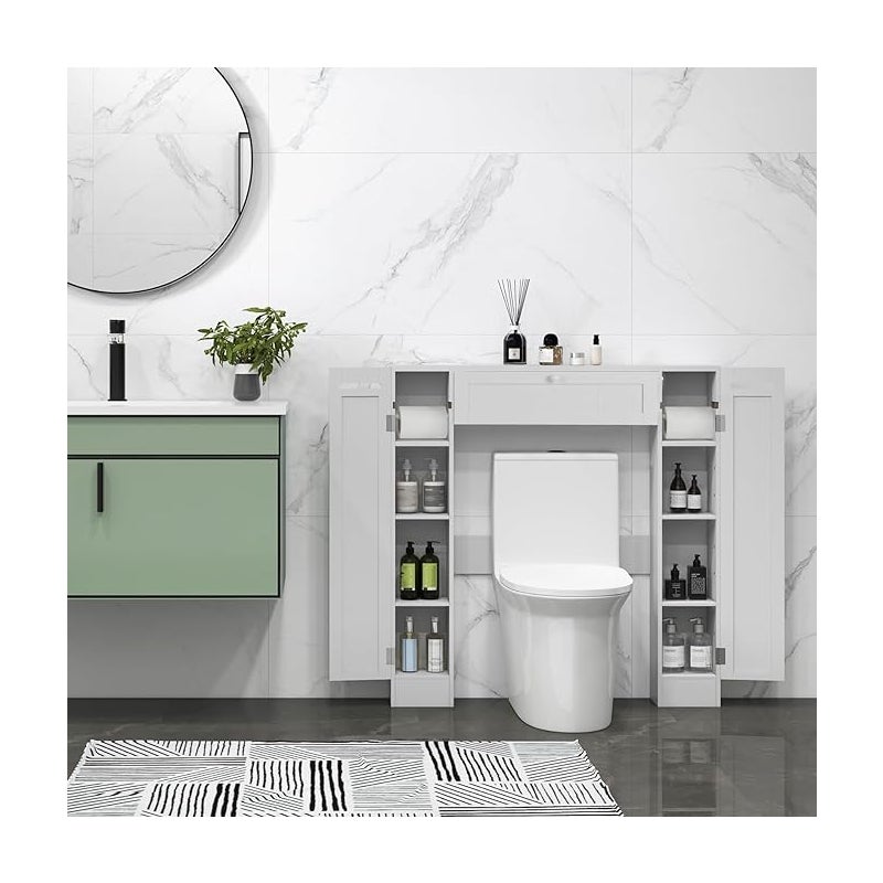 Szafka Łazienkowa, Mebel Łazienkowy, 4 Regały po Obu Stronach, 89 x 19,5 x 99 cm, Biała