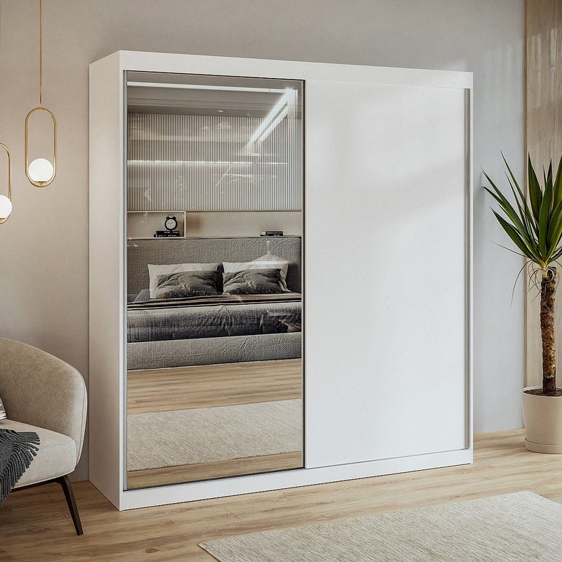 Szafa 2-drzwiowa przesuwna - Z lustrem - szer. 200 cm - Biały - OCHIRA