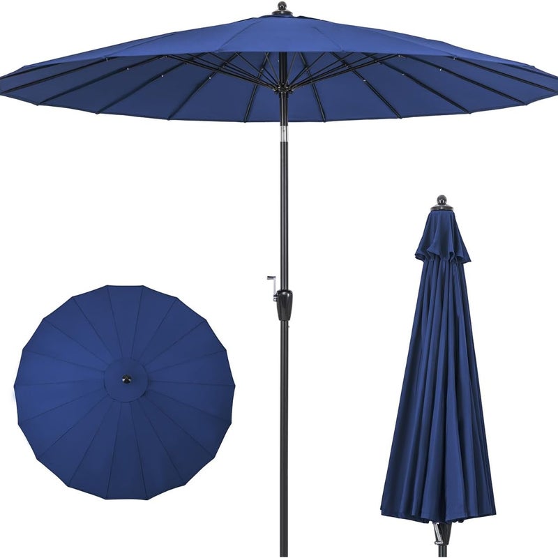 Parasol Ogrodowy 265 cm, Parasol Aluminiowy z Korbką, Regulacja Nachylenia za Pomocą Przycisku, 18 Żeber, Niebieski
