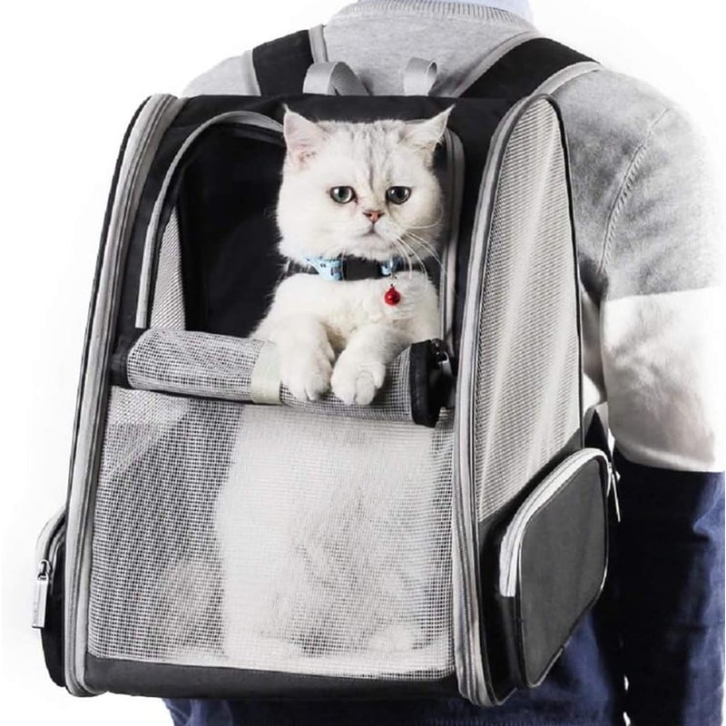 Czarna torba transportowa dla kotów i małych psów 7,5 kg, oddychający plecak z siatki dla małych zwierząt, przestronny