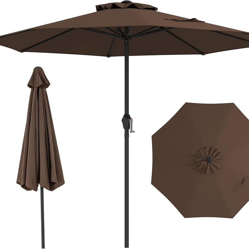 Parasol Ogrodowy, Parasol Ogrodowy z Korbką, 8 Solidnych Żeber, Wentylowany Baldachim, Podstawa nie Wchodzi w Skład Zestawu (Brązowy, 2,6 m)