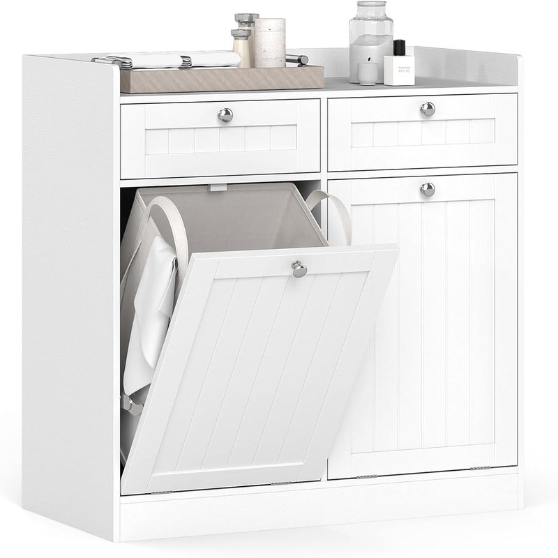 Szafka Łazienkowa z 2 Szufladami, Nowoczesna Szafka w Stylu Rustykalnym do Pralni, Salonu, Mieszkania, Biała