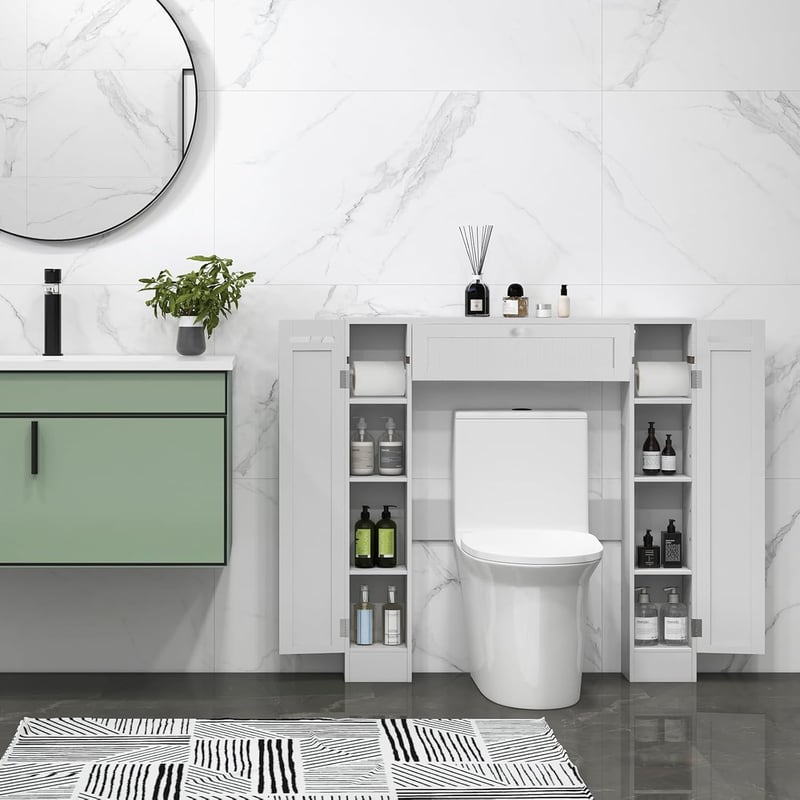 Szafka pod Umywalkę 89x19,5x99 cm, z Uchwytem na Papier, Regulowanymi Regałami, 2 Bocznymi Drzwiczkami, Zabezpieczeniem przed Przewróceniem (Biała)