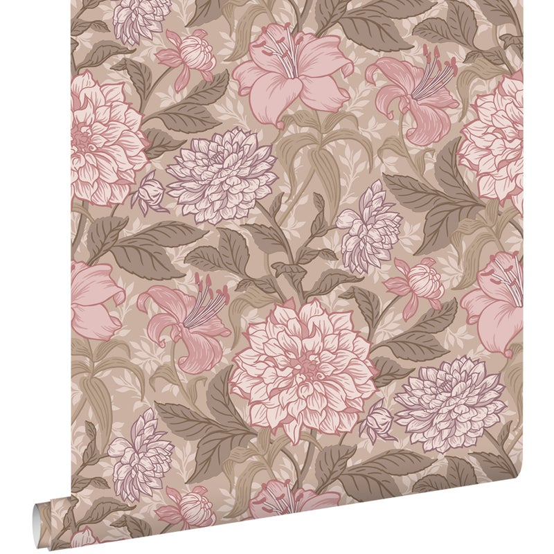 Tapeta zabytkowe kwiaty jasnego fioletu mauve - 50 x 900 cm - ESTAHOME