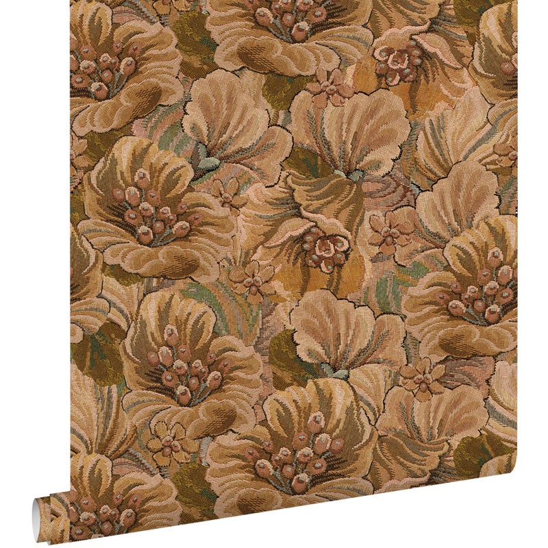 Tapeta kwiatowy wzór beżowo-brązowym - 50 x 900 cm - ESTAHOME
