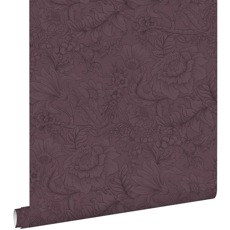 Tapeta kwiatowy wzór ciemnego fioletu - 50 x 900 cm - ESTAHOME