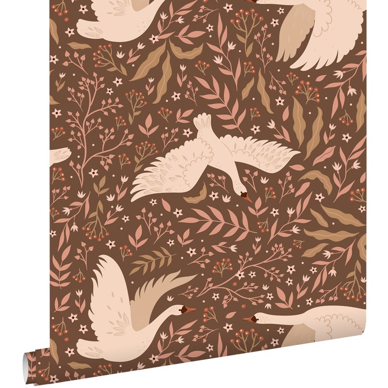 Tapeta łabędzie brązowymIzielonym - 50 x 900 cm - ESTAHOME