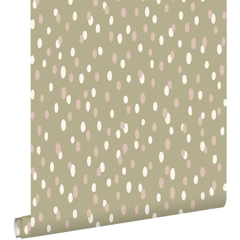 Tapeta kropki szaro zielonym - 50 x 900 cm - ESTAHOME