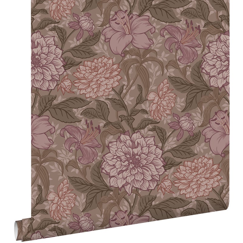 Tapeta zabytkowe kwiaty fioletowego mauve - 50 x 900 cm - ESTAHOME