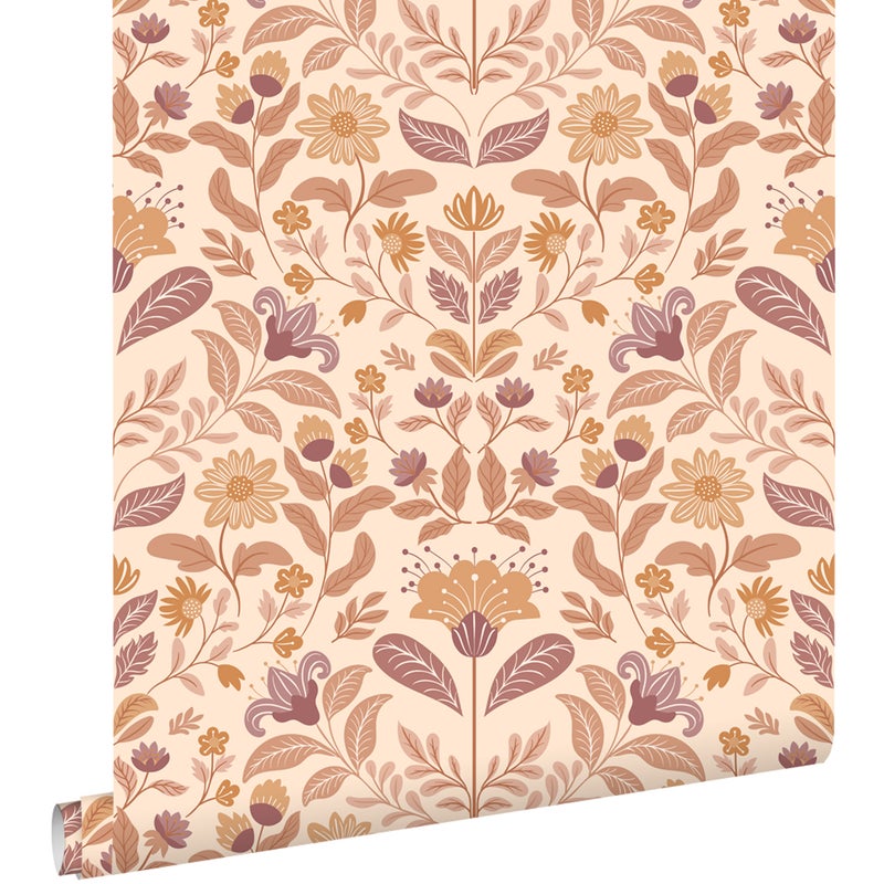 Tapeta zabytkowe kwiaty beżowymIfioletowym - 50 x 900 cm - ESTAHOME