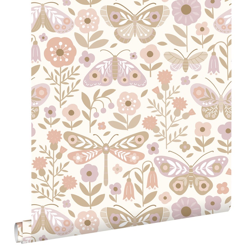 Tapeta kwiaty i motyle różowymIfioletowym - 50 x 900 cm - ESTAHOME