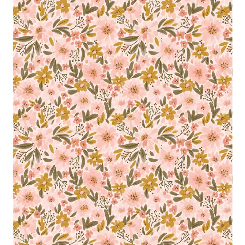 Fototapeta kwiaty jasnego różu,ochry żółtejIszaro zielonym - 2.5 x 2.79 m - ESTAHOME