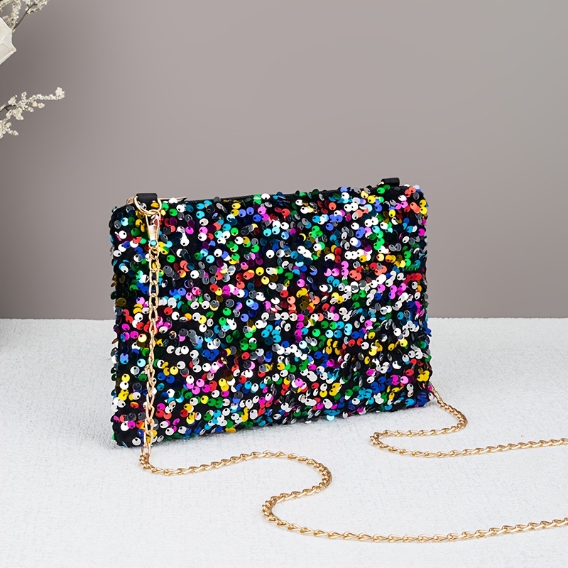 TEMU Stylowa Torebka na Ramię z Cekinami Błyszcząca Przenośna Torba na Telefon, Elegancki Materiał z Zamknięciem na Zamek Błyskawiczny, Lekka,