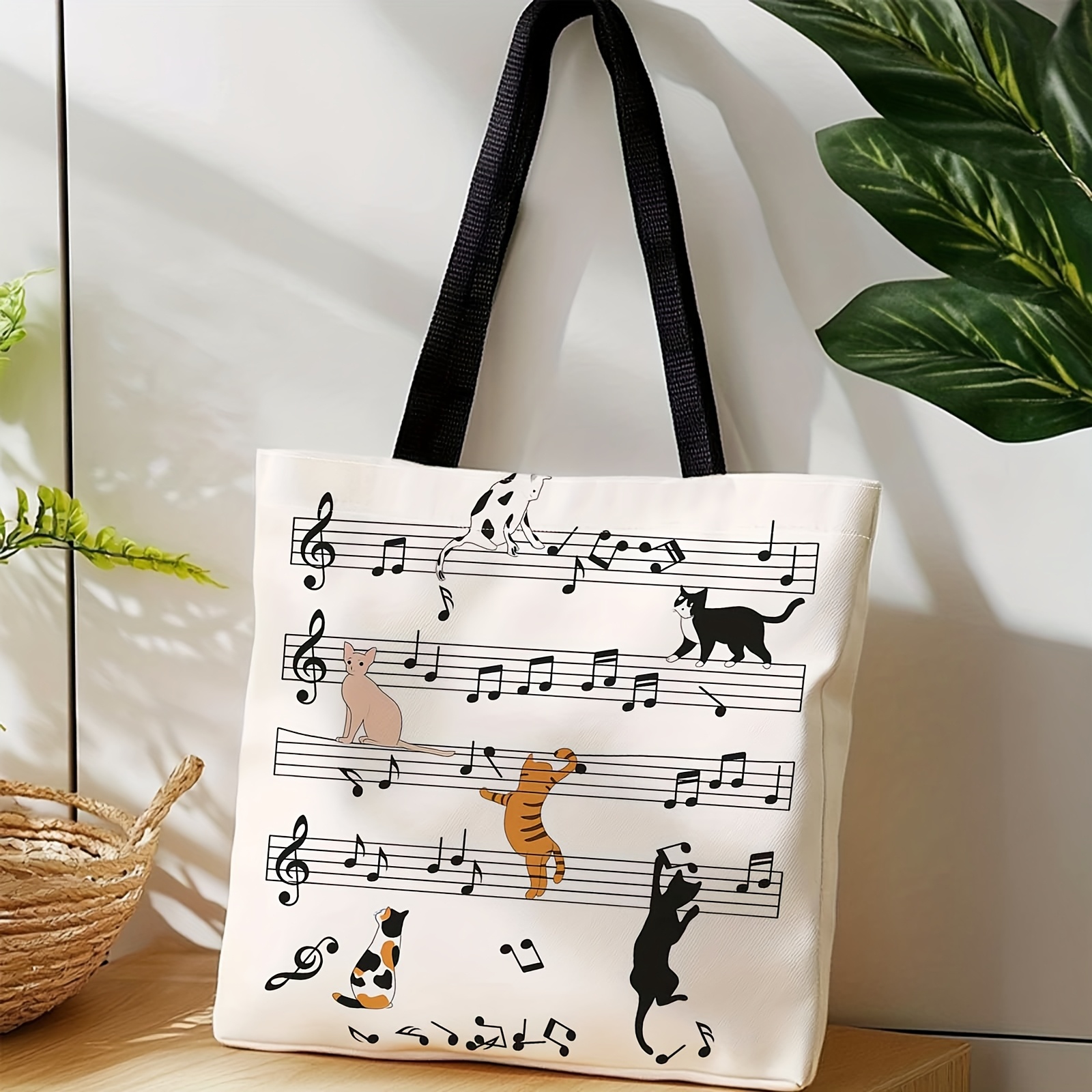 TEMU Torba Tote z Motywem Muzycznym i Tematycznym - Idealna na Podróże, Codzienne Użytkowanie, Prezenty - Pranie w Praniu, z Podwójnym Uchwytem, dla