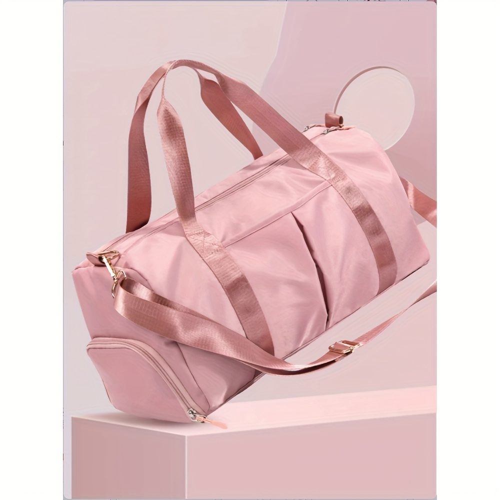 TEMU Damska Torba Sportowa o Dużej Pojemności - Różowa Tkanina Oxford, Idealna na Siłownię i Podróże z Regulowanymi Ramiączkami, Zapięciem na Zamek i