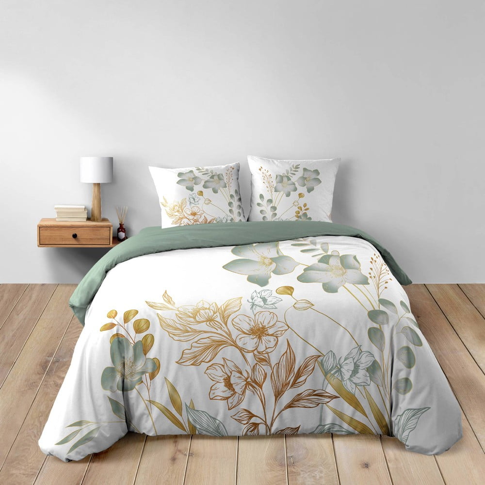 Biało-zielona bawełniana pościel dwuosobowa 240x220 cm Lolita – douceur d'intérieur