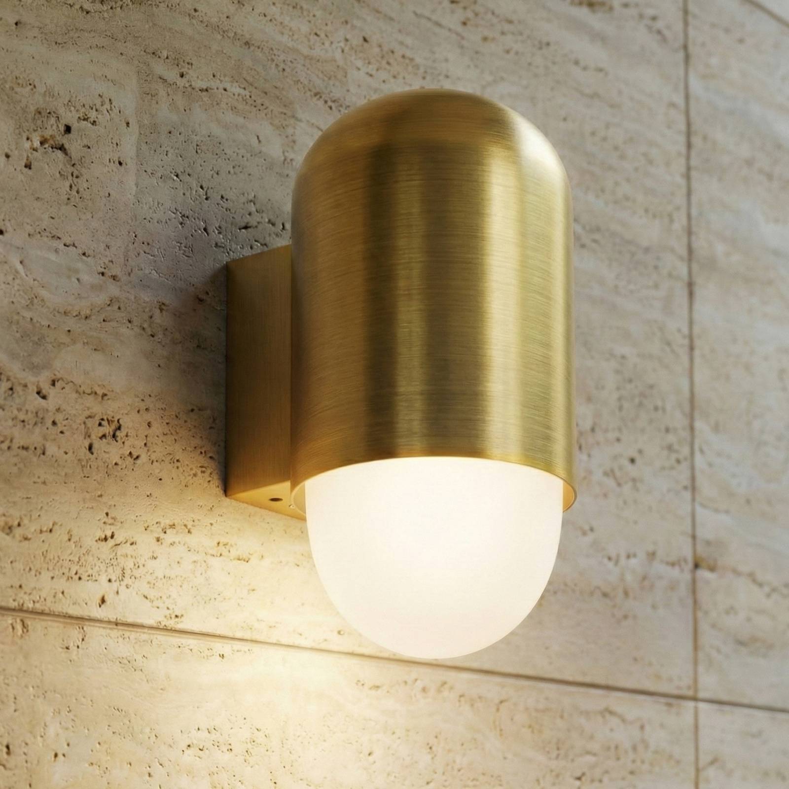 Kinkiet zewnętrzny Pilva Lindby, możliwość ściemniania, brązowy / mosiężny, aluminium, nowoczesny