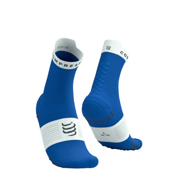 COMPRESSPORT Skarpetki do biegania wysokie PRORACING SOCKS V4 RUN HIGH princess blue/white