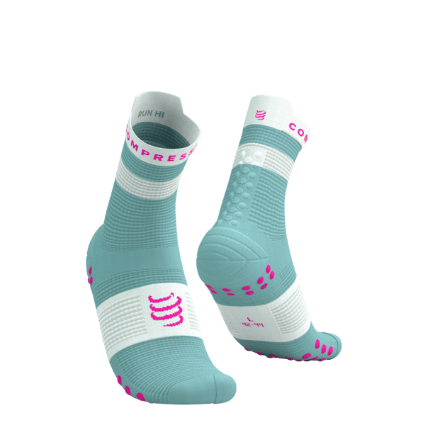 COMPRESSPORT Skarpetki do biegania wysokie PRORACING SOCKS V4 RUN HIGH ether/neon pink